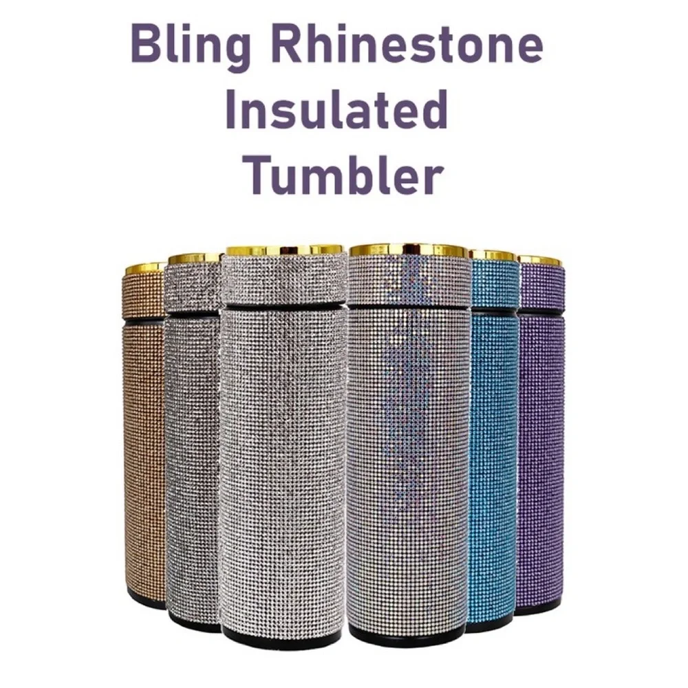Rhinestone Embellished Insulated Stainless Steel Tumbler Thermal Coffee Thermos